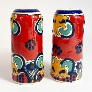 Mexican Pottery Hand Painted Salt & Pepper Shakers Colorful Boho Kitchen Décor
